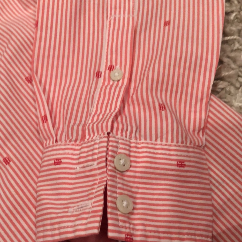 Tommy Hilfiger peach/white striped long sleeve blouse & collar&TH application,S, - Picture 6 of 8
